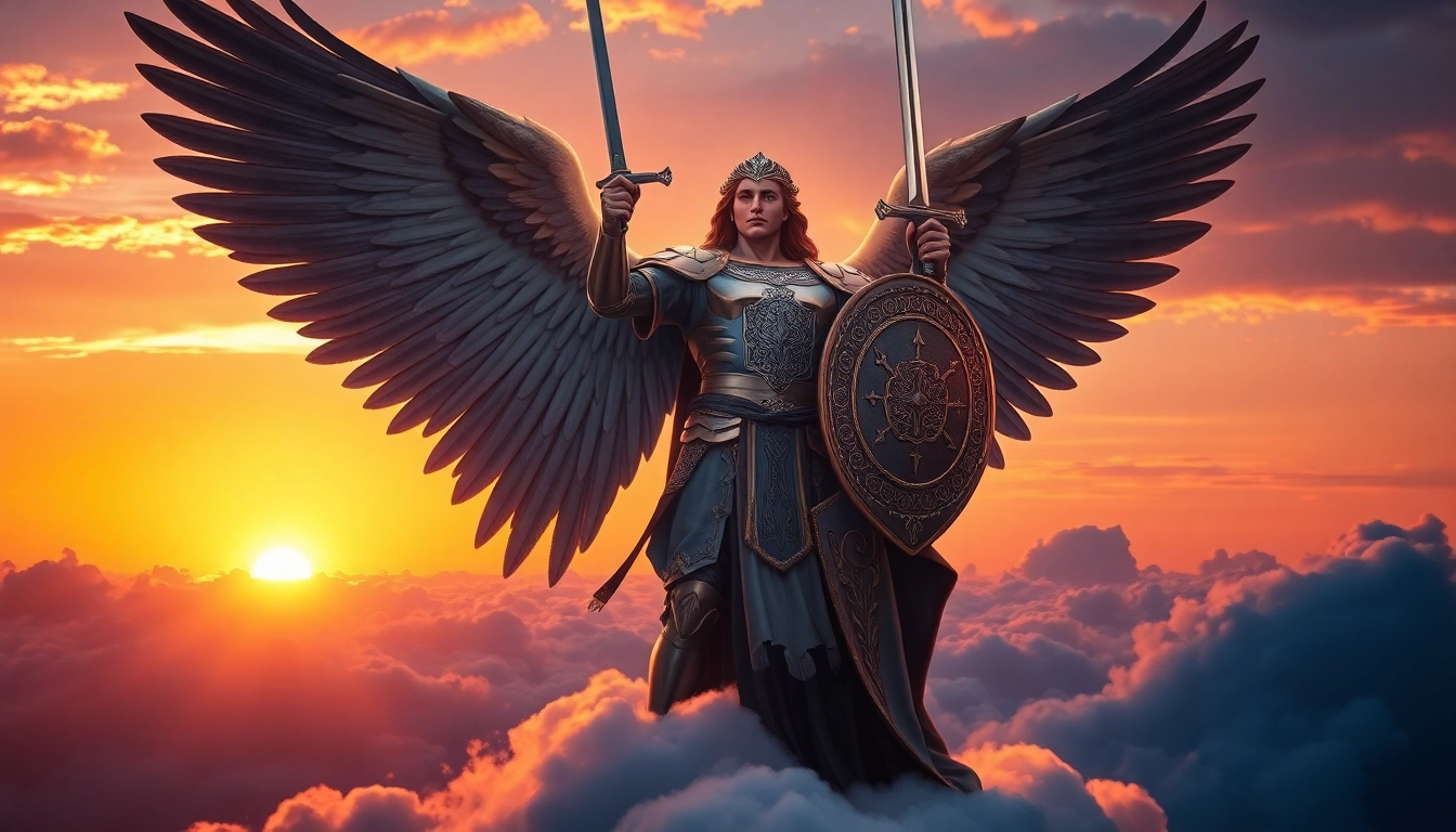 Erzengel Michael, der heldenhaft mit Schwert und Schild steht, symbolisiert Stärke und Schutz.