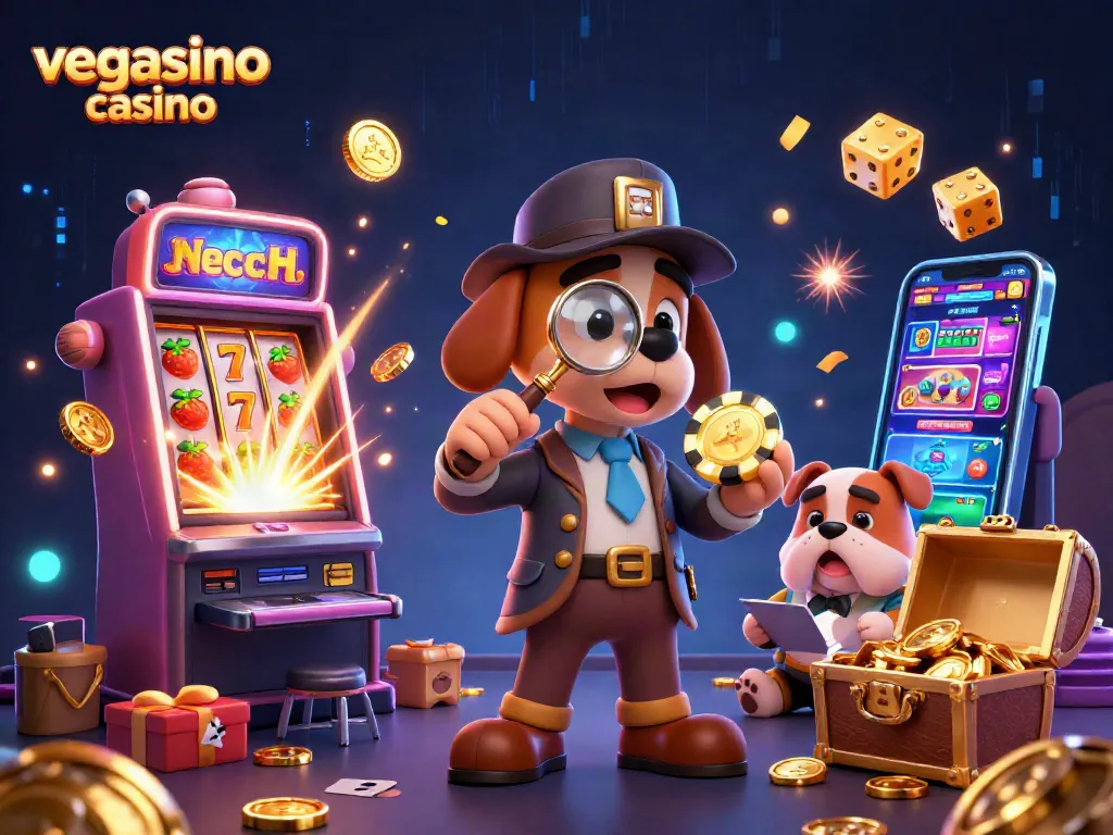 Experience thrilling gameplay with vegasino casino in this colorful 3D scene featuring slot machines and lucky symbols.