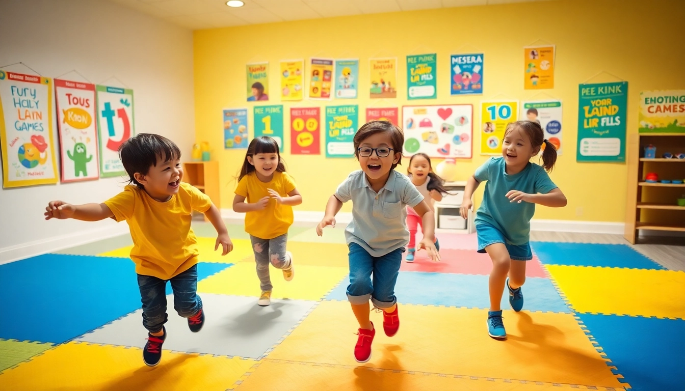 Kinder spielen energisch drinnen, mehr dazu lesen ueber Spiele zur Foerderung von Bewegung.