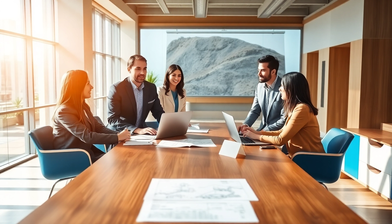 Headhunter Ingenieure im Gespräch mit Ingenieuren in einem modernen Büro.
