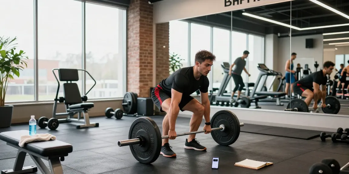 Anabolika Shop: Kraftsportler beim Deadlift-Training in modernem Fitnessstudio mit motivierender Atmosphäre.