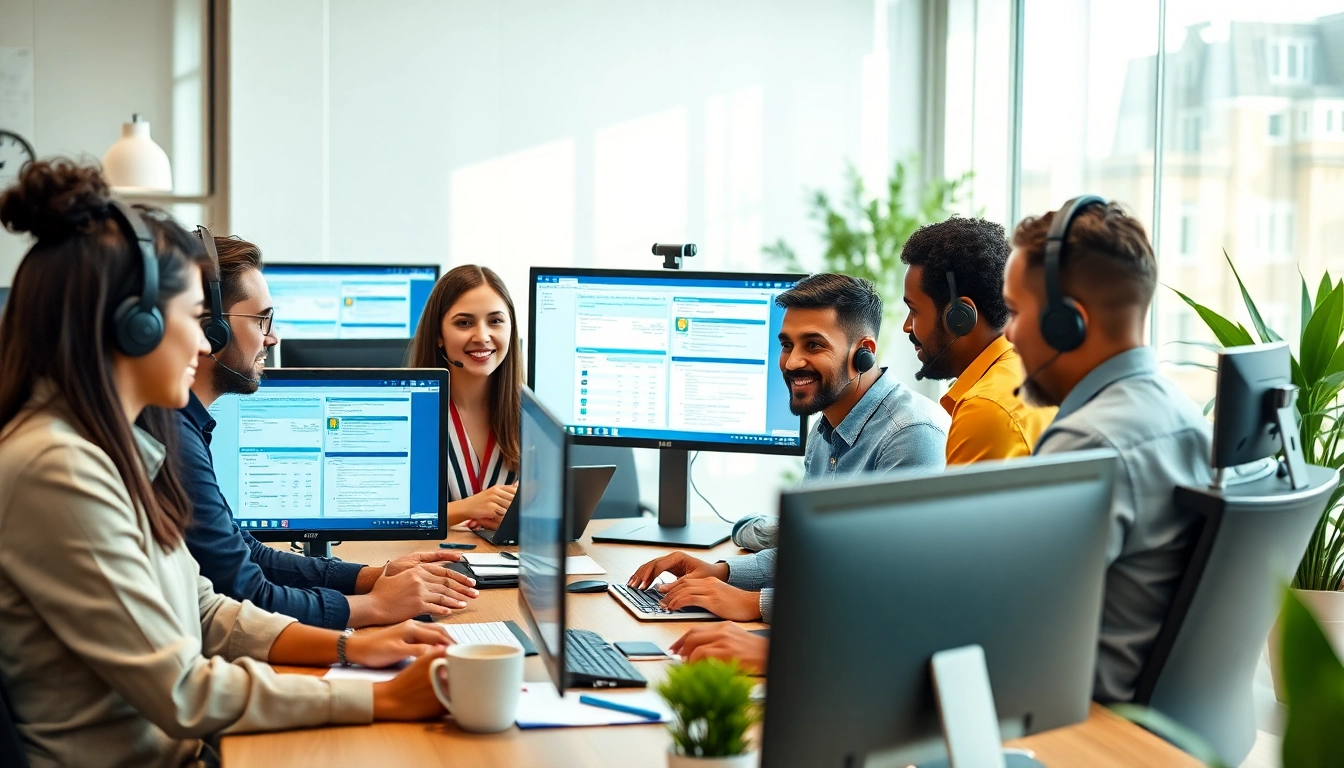 Professionelle Software Hilfe bietet Unterstützung in einem modernen Büro mit einem vielfältigen Team.