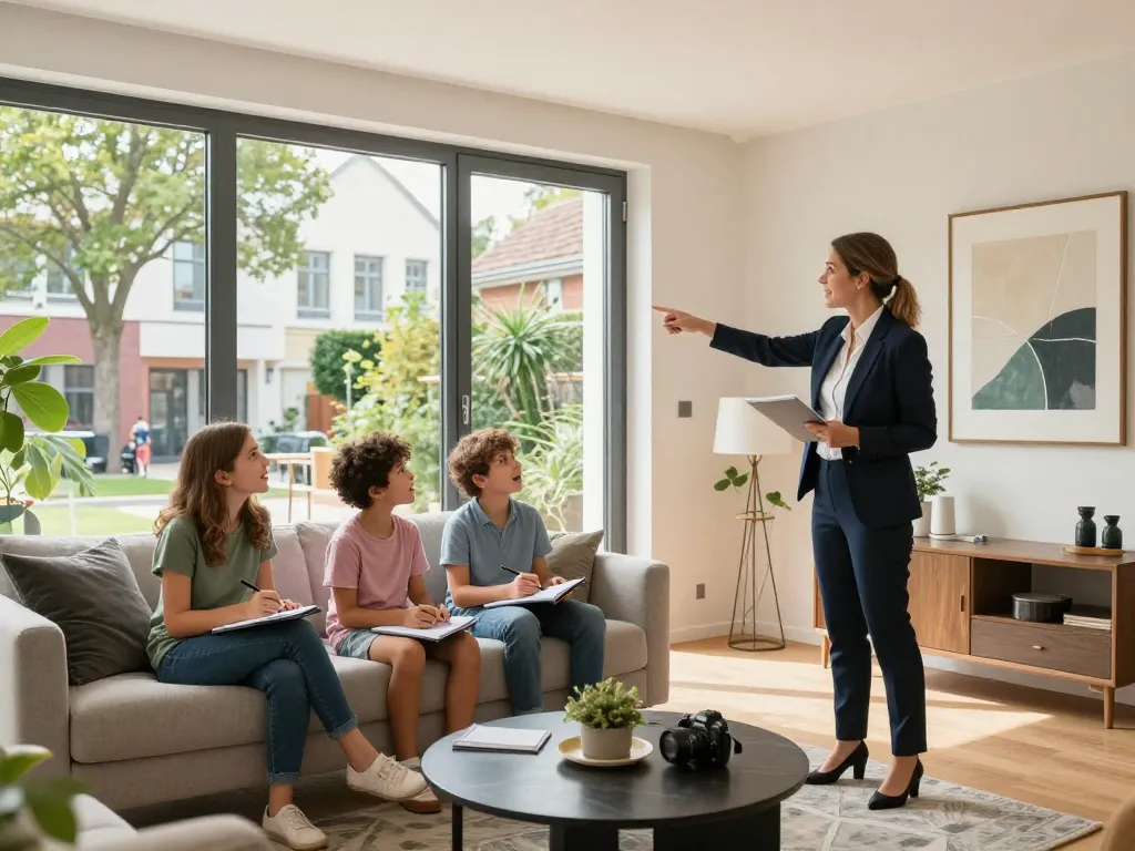 Engagierter Immobilienmakler zeigt eine moderne Wohnung in Frankfurt Riedberg und hebt die Dienstleistungen des Immobilienmakler Frankfurt Riedberg hervor.