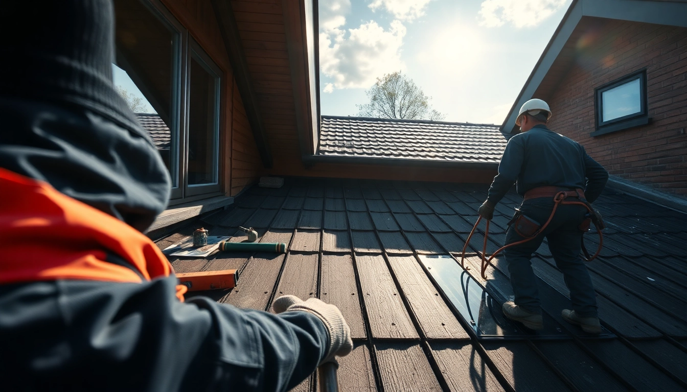 Dachdecker in Münster installiert professionell neue Dachziegel auf einem hellen Wohnhaus.