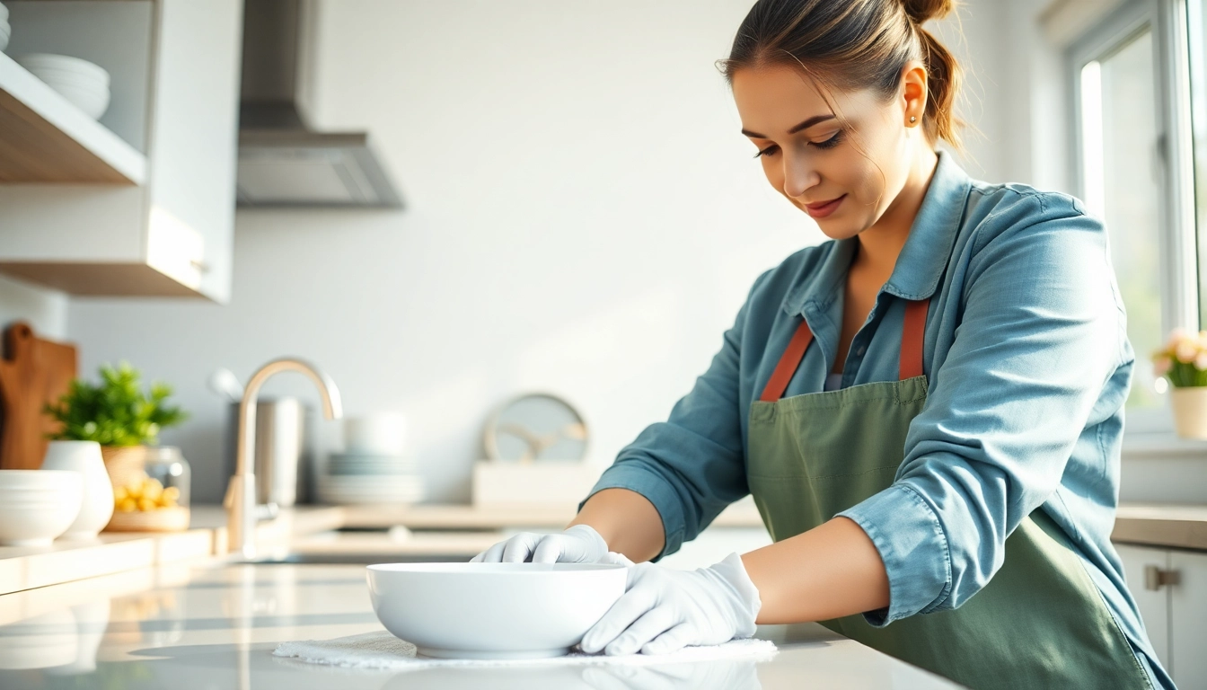 Housekeeper in action at hauswirtschaft stelle hameln, showcasing professionalism and dedication in a warm kitchen environment.