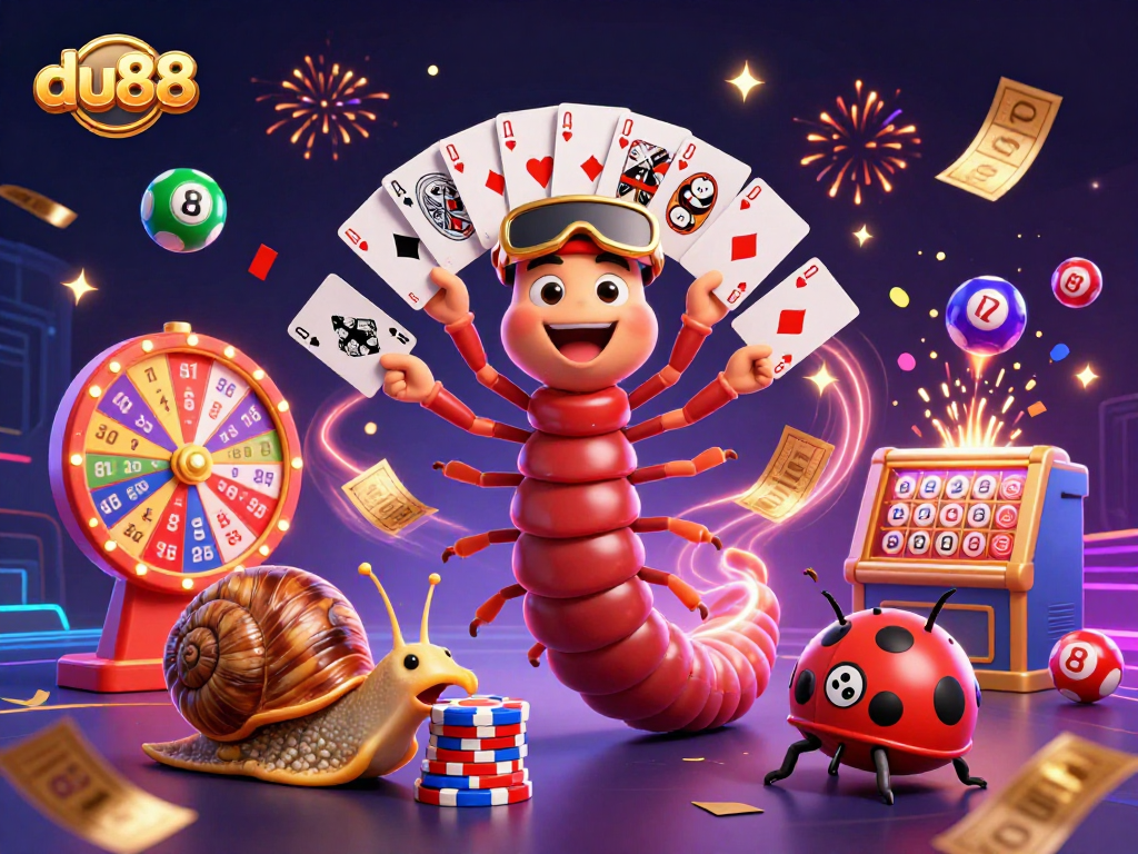 Engage with du88's lively casino scene featuring a millipede dealer and vibrant game elements.