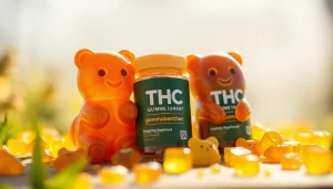 THC gummy in stilvoller Verpackung, verführerisch angerichtet für ein einladendes Einkaufsgefühl.