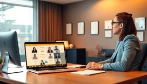 Headhunter facilitating a professional meeting in a modern office.