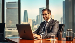 Der Headhunter führt ein Videointerview in einem modernen Büro und verbindet Kandidaten mit Arbeitgebern.