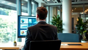 Headhunter IT analysiert Kandidaten in einem modernen Büro mit Grafiken.