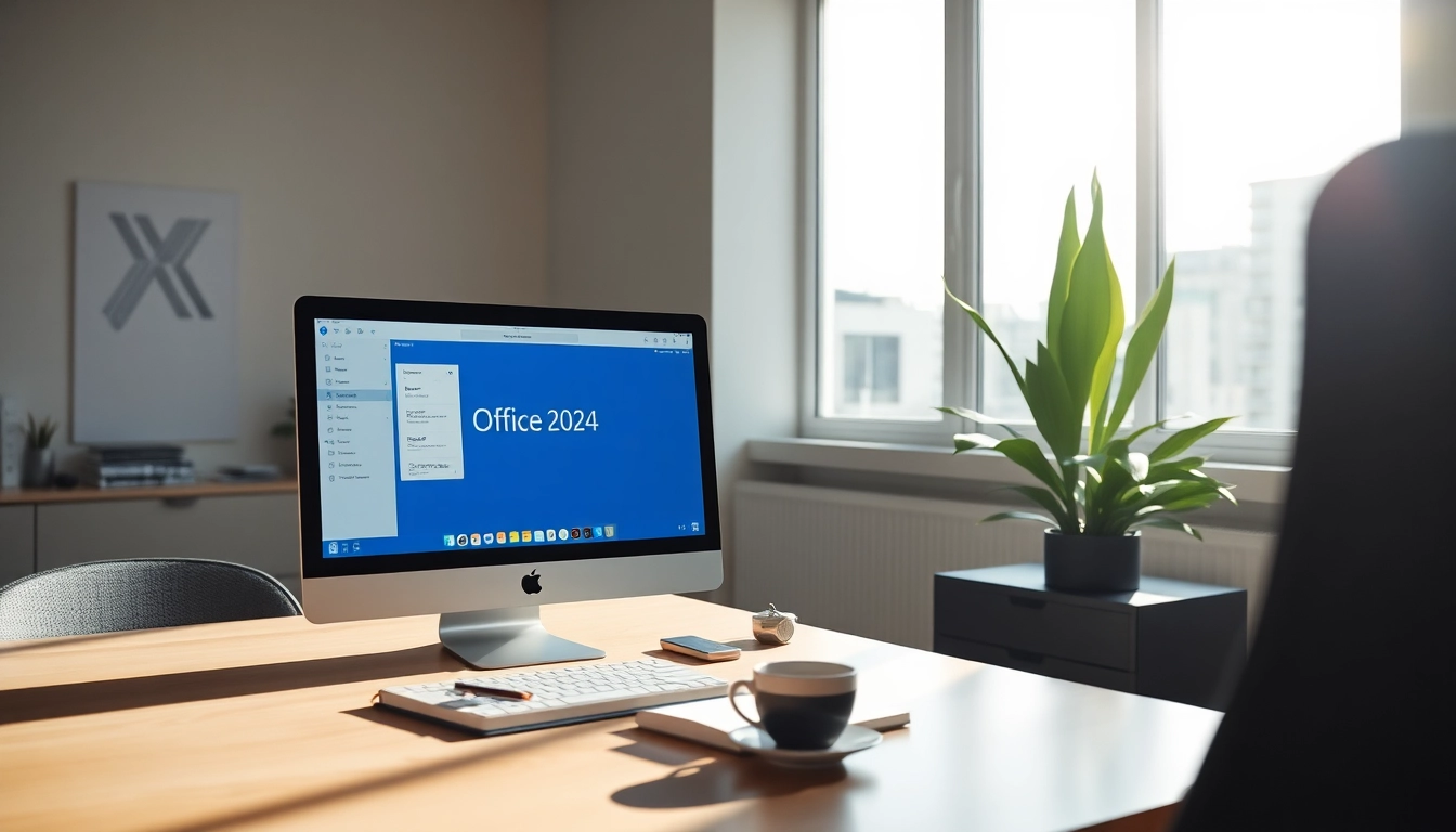 Verwendung der Office 2024 Mac Lizenz auf einem modernen Mac-Computer in einem stilvollen Büro.