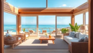 Entdecke das Küsten-Cabana mit Meerblick, warmem Licht und modernem Design.