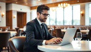 Headhunter Gastronomie prüft Bewerbungen in einem stilvollen Restaurant.