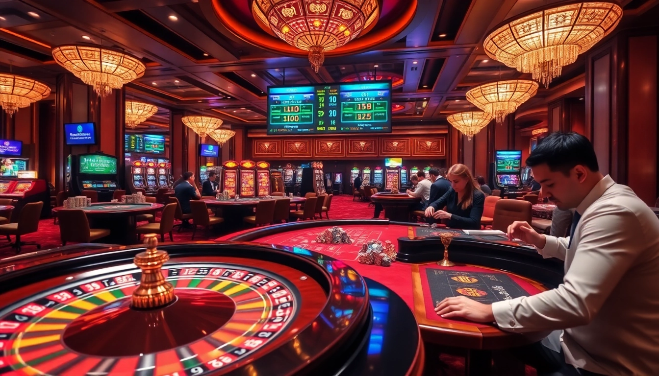 Strategically analyzing tỷ lệ nhà cái at an upscale casino table surrounded by focused gamblers.