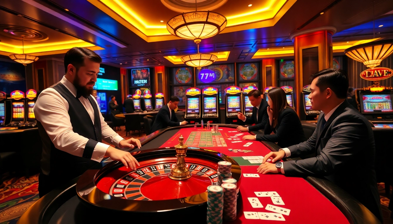 Engaging players at a professional table showcase the thrill of Nhà cái 79KING in a vibrant casino atmosphere.