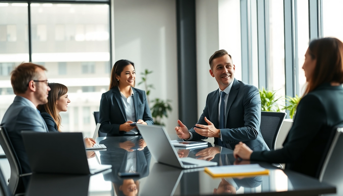 Headhunter Schweiz interagiert professionell mit Klienten in einem modernen Büro.
