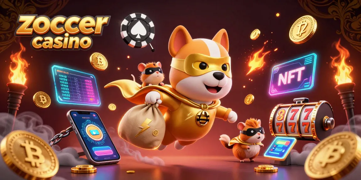 Gamble and win big at zoccer casino with dynamic, vibrant 3D illustration featuring playful characters.